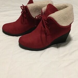Cozy Red Wedge Ankle Boots